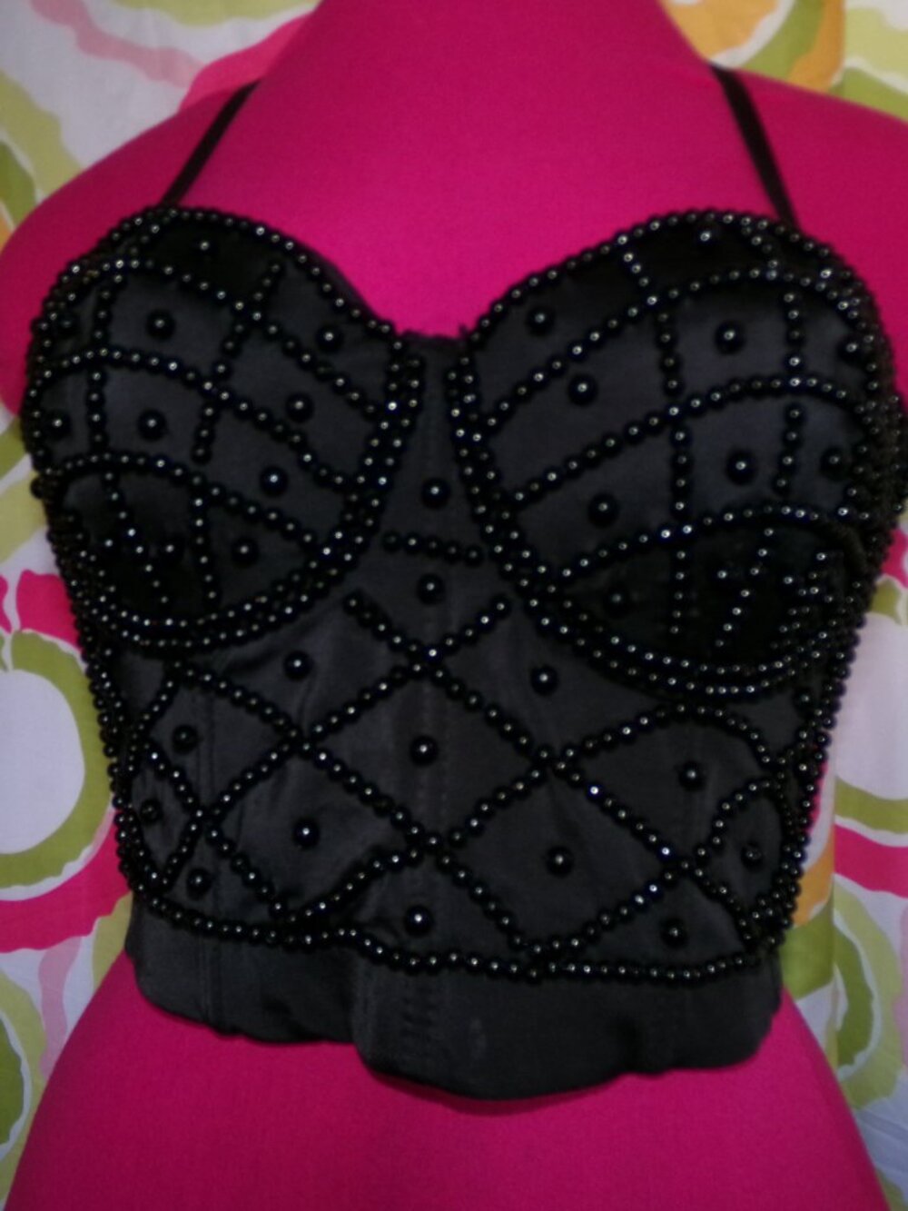 **Moving Sale** Black Beaded Corset Top Sz 38